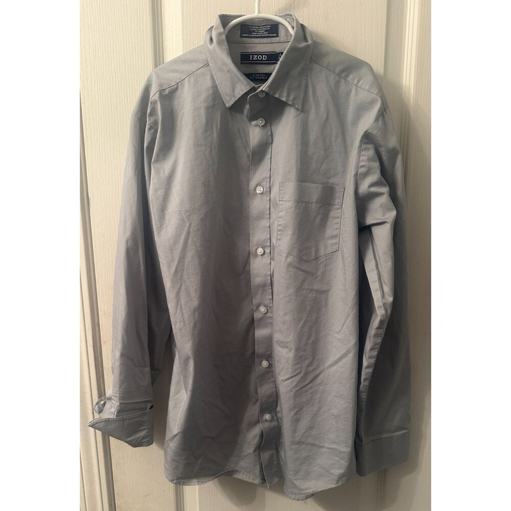 Boy's Izod button down stretch dress shirt Gray Size Large 14/16